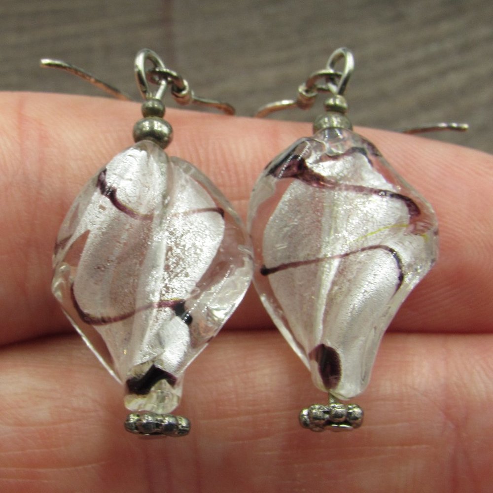 Sterling Silver Odd Glass Dangle Earrings Vintage - Picture 1 of 5